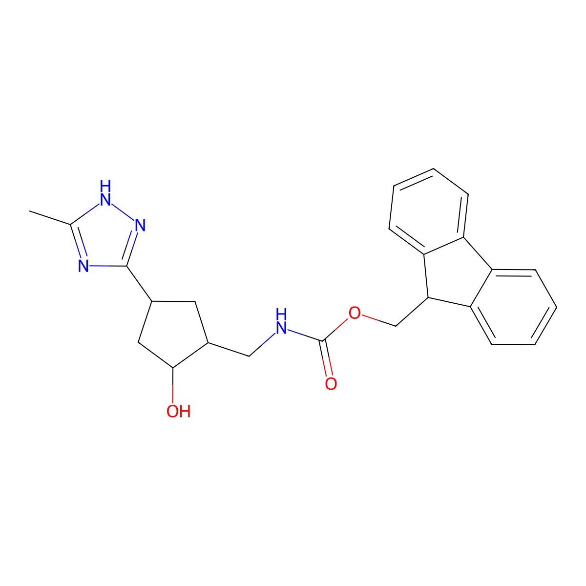 rac-(9H-fluoren-9-yl)methyl N-{[(1R,2R,4S)-2-hydroxy-4-(5-methyl-4H-1,2,4-triazol-3-yl)cyclopentyl]methyl}carbamate molecular structure, CAS 2763926-22-1