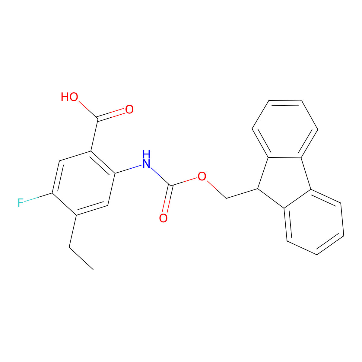 4-ethyl-2-({[(9H-fluoren-9-yl)methoxy]carbonyl}amino)-5-fluorobenzoic acid molecular structure, CAS 2763926-23-2