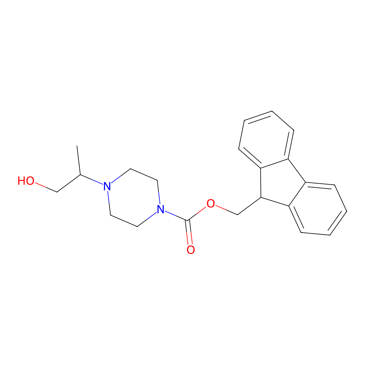 (9H-fluoren-9-yl)methyl 4-(1-hydroxypropan-2-yl)piperazine-1-carboxylate molecular structure, CAS 2763926-24-3