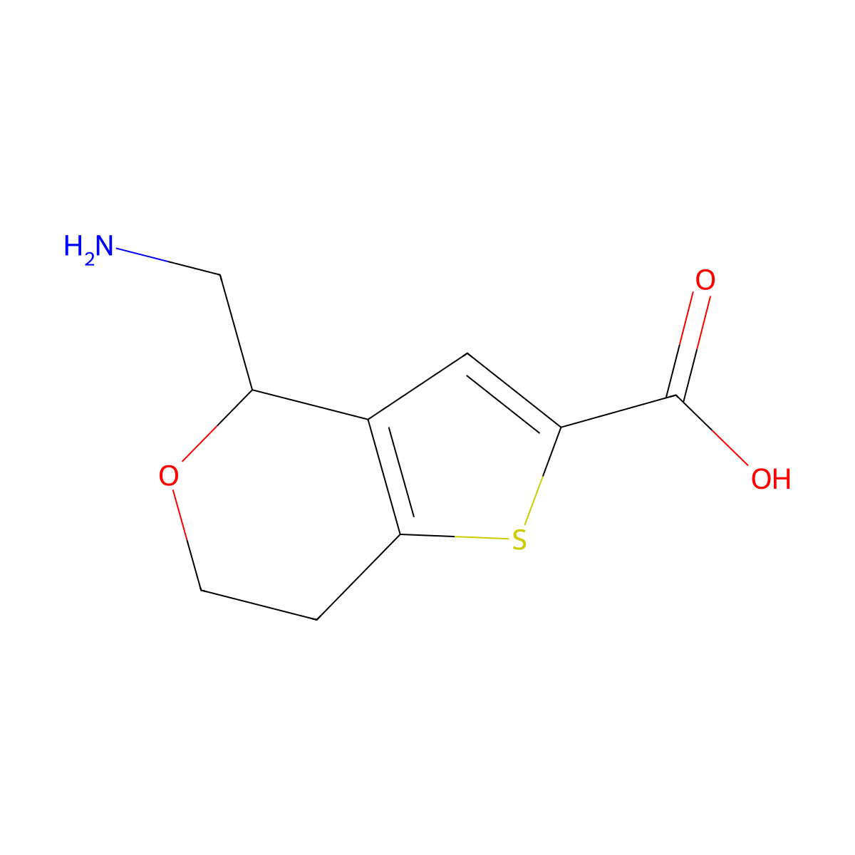 4-(aminomethyl)-4H,6H,7H-thieno[3,2-c]pyran-2-carboxylic acid molecular structure, CAS 2763926-26-5