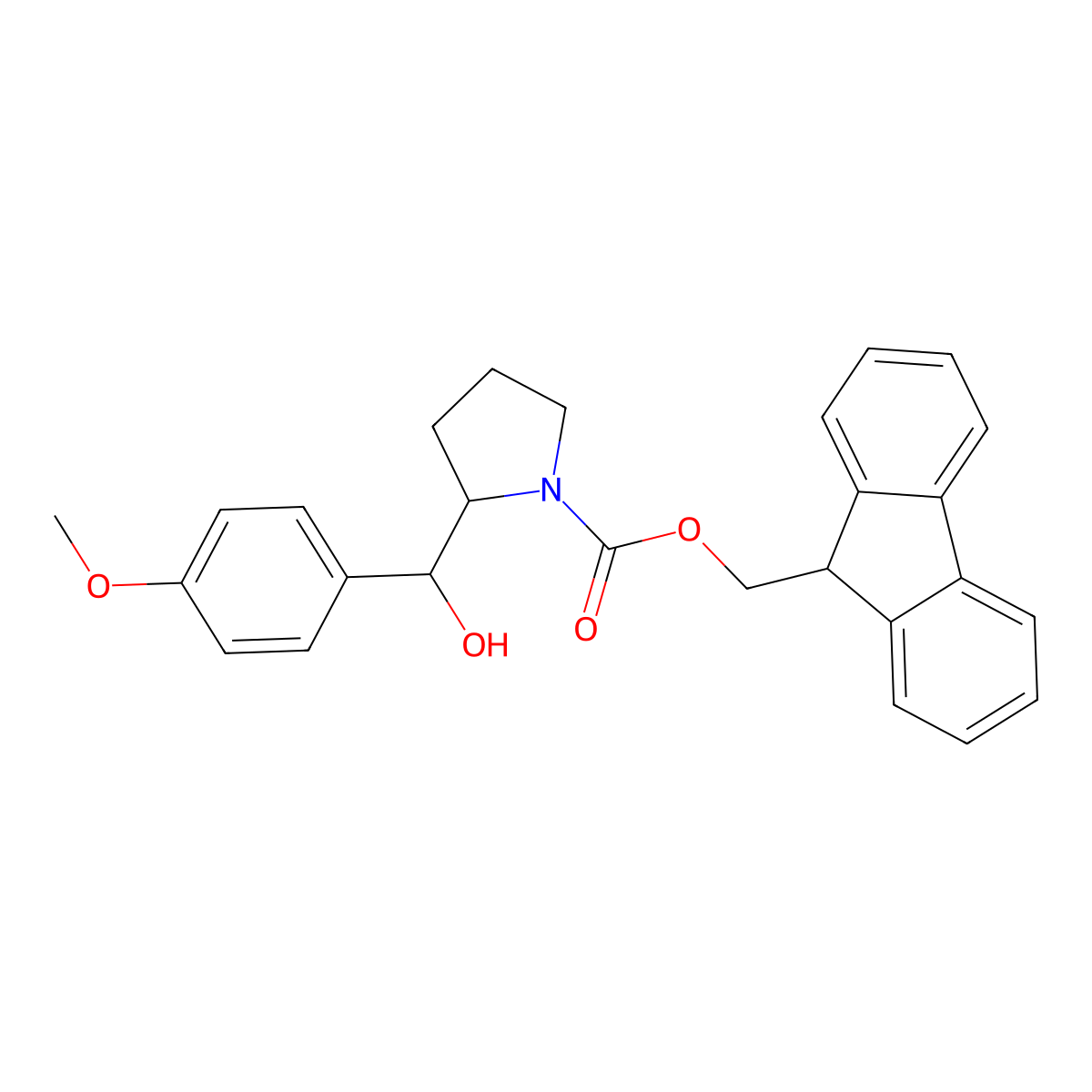 (9H-fluoren-9-yl)methyl 2-[hydroxy(4-methoxyphenyl)methyl]pyrrolidine-1-carboxylate molecular structure, CAS 2763926-29-8