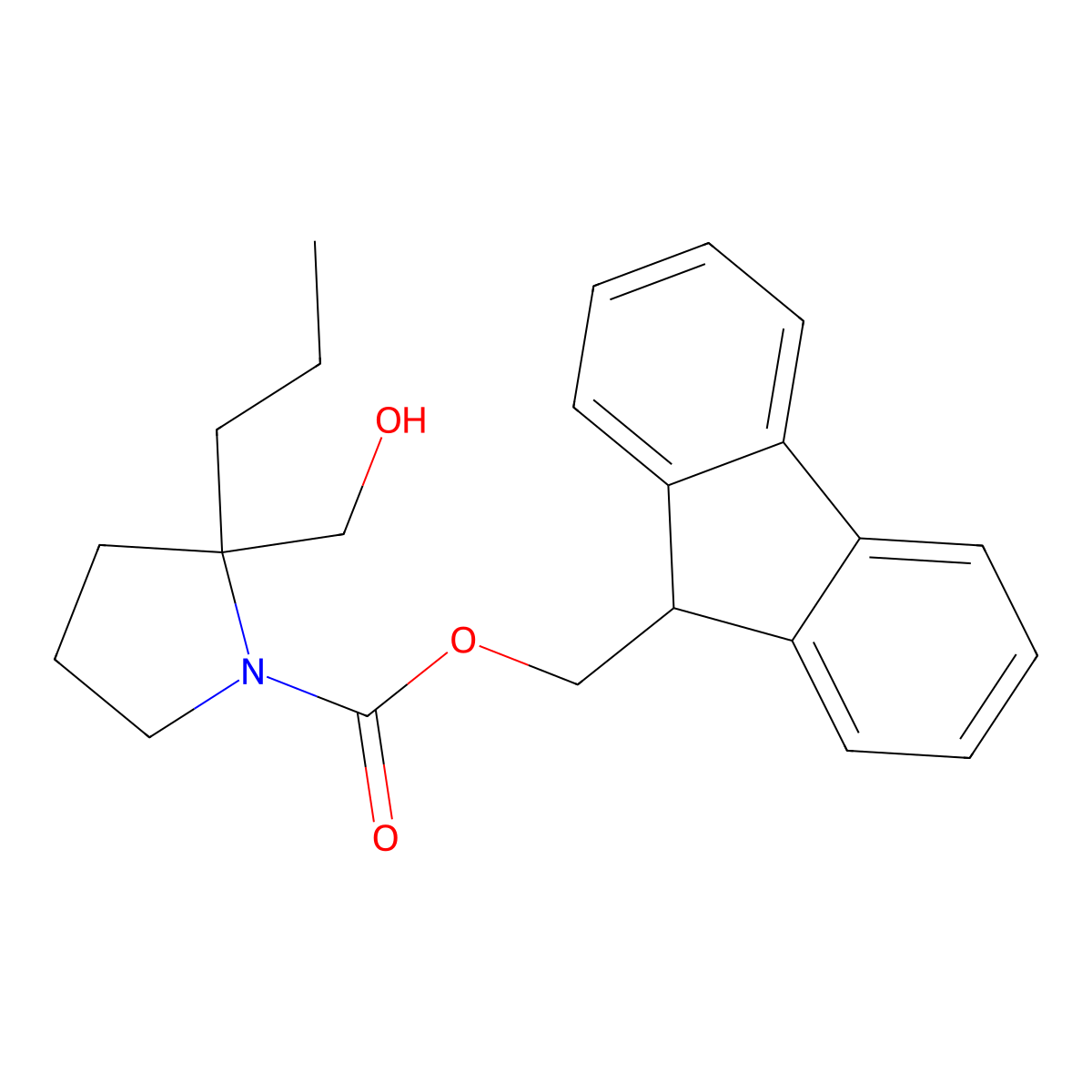 (9H-fluoren-9-yl)methyl 2-(hydroxymethyl)-2-propylpyrrolidine-1-carboxylate molecular structure, CAS 2763926-31-2