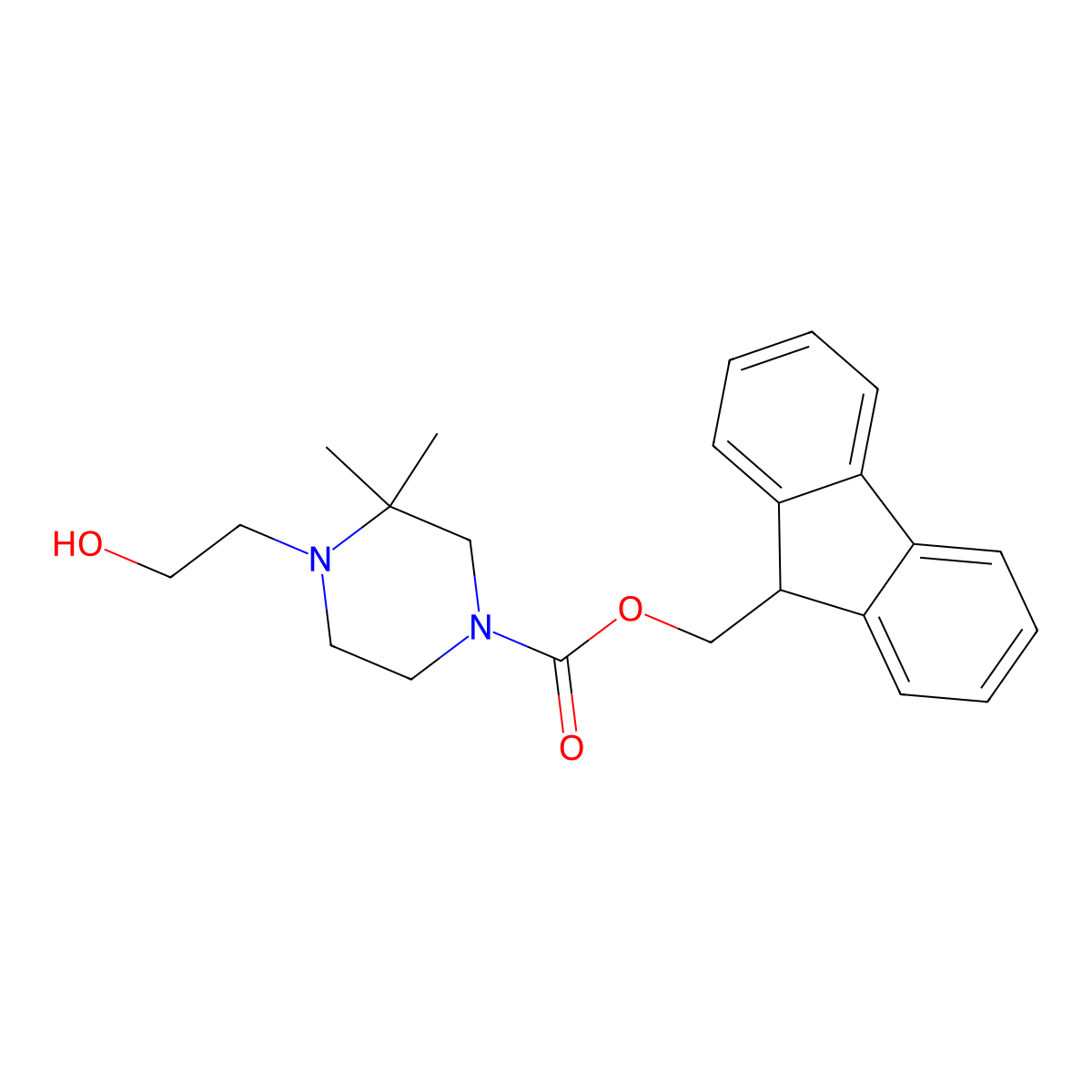 (9H-fluoren-9-yl)methyl 4-(2-hydroxyethyl)-3,3-dimethylpiperazine-1-carboxylate molecular structure, CAS 2763927-24-6