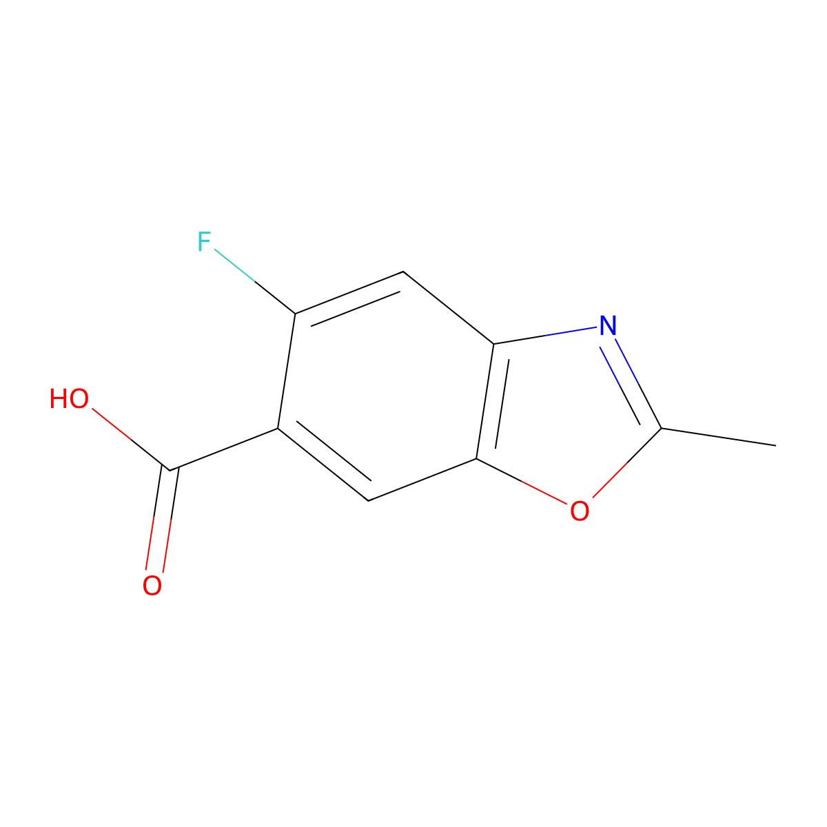 5-Fluoro-2-methyl-1,3-benzoxazole-6-carboxylic acid molecular structure, CAS 2763927-26-8