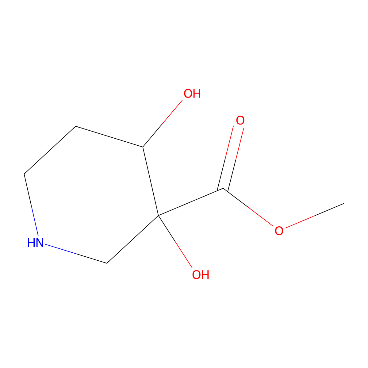 rac-methyl (3R,4S)-3,4-dihydroxypiperidine-3-carboxylate molecular structure, CAS 2763927-43-9