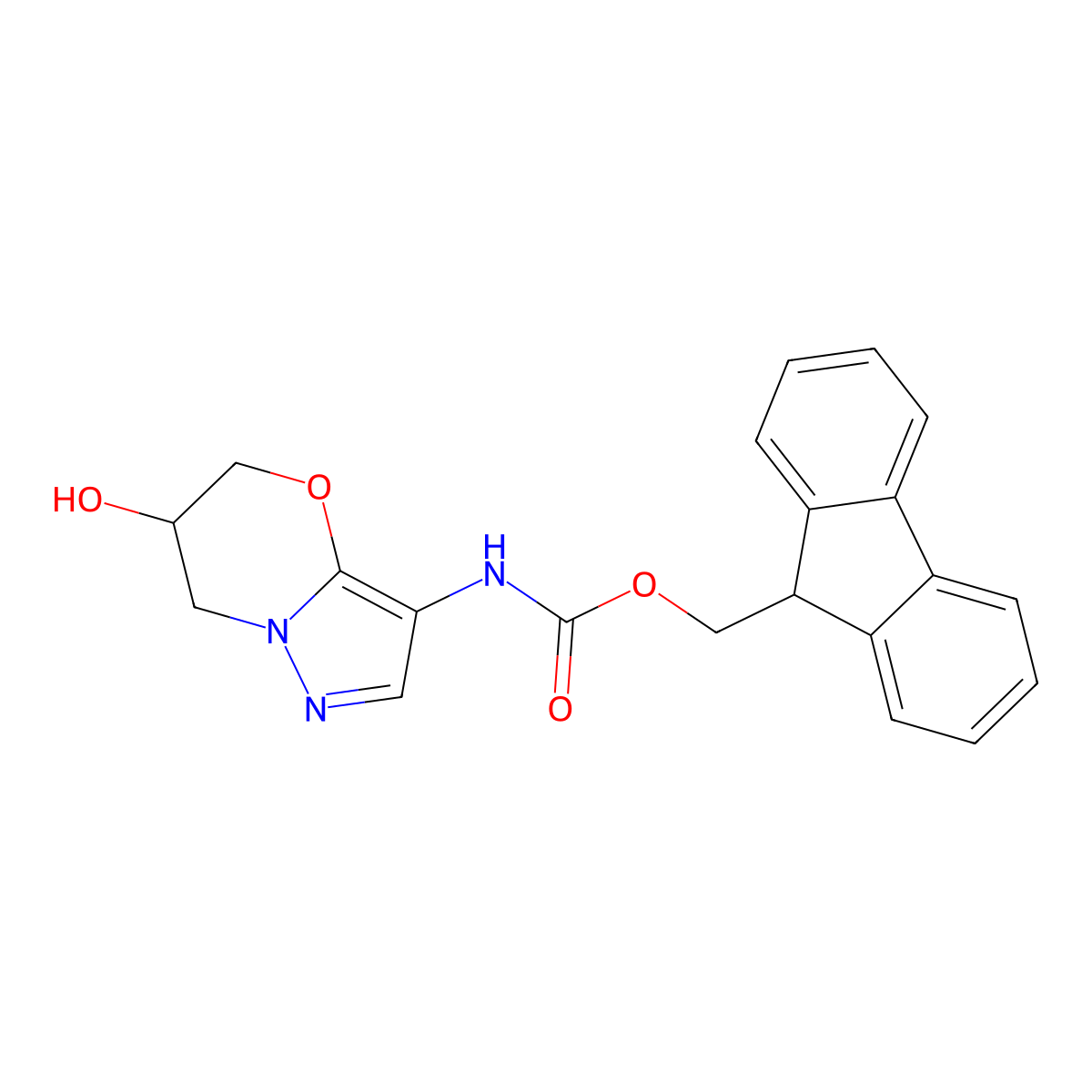 (9H-fluoren-9-yl)methyl N-{6-hydroxy-5H,6H,7H-pyrazolo[3,2-b][1,3]oxazin-3-yl}carbamate molecular structure, CAS 2763927-53-1