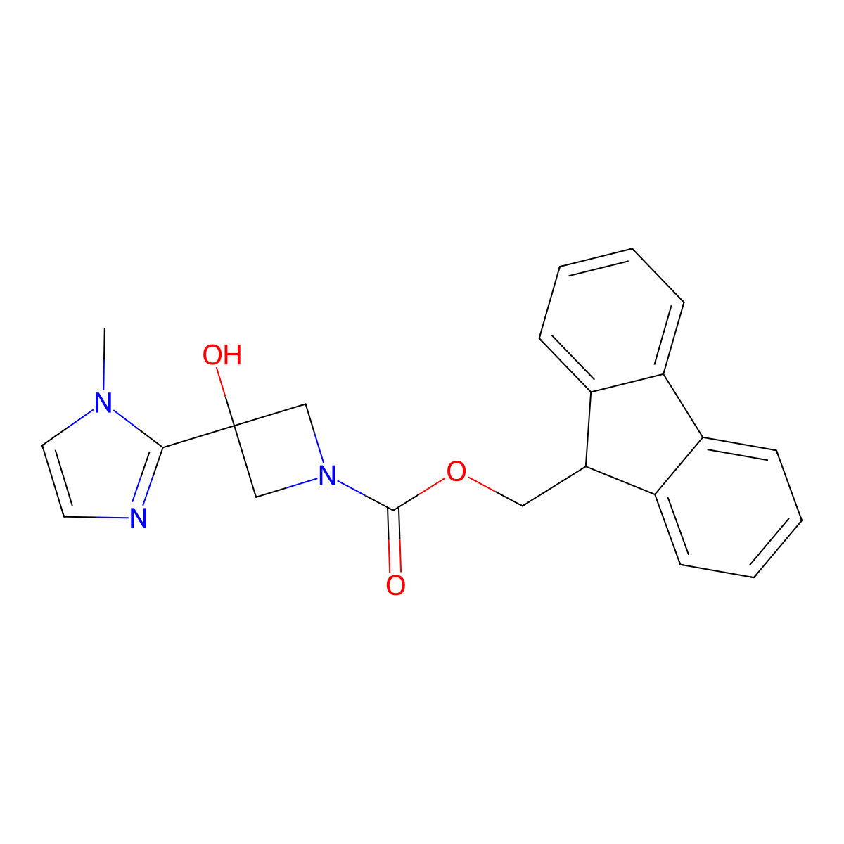 (9H-fluoren-9-yl)methyl 3-hydroxy-3-(1-methyl-1H-imidazol-2-yl)azetidine-1-carboxylate molecular structure, CAS 2763927-75-7