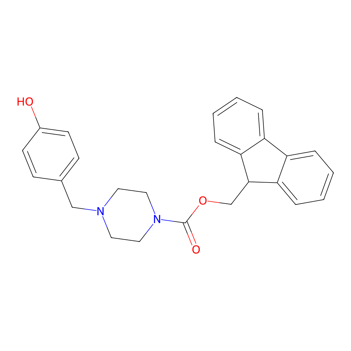 (9H-fluoren-9-yl)methyl 4-[(4-hydroxyphenyl)methyl]piperazine-1-carboxylate molecular structure, CAS 2763927-76-8