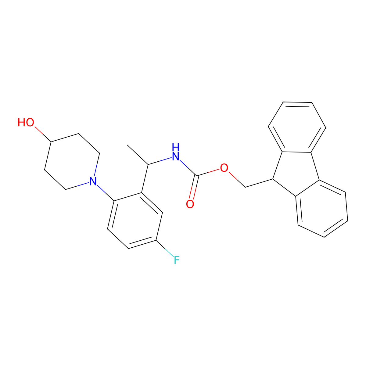 (9H-fluoren-9-yl)methyl N-{1-[5-fluoro-2-(4-hydroxypiperidin-1-yl)phenyl]ethyl}carbamate molecular structure, CAS 2763927-79-1