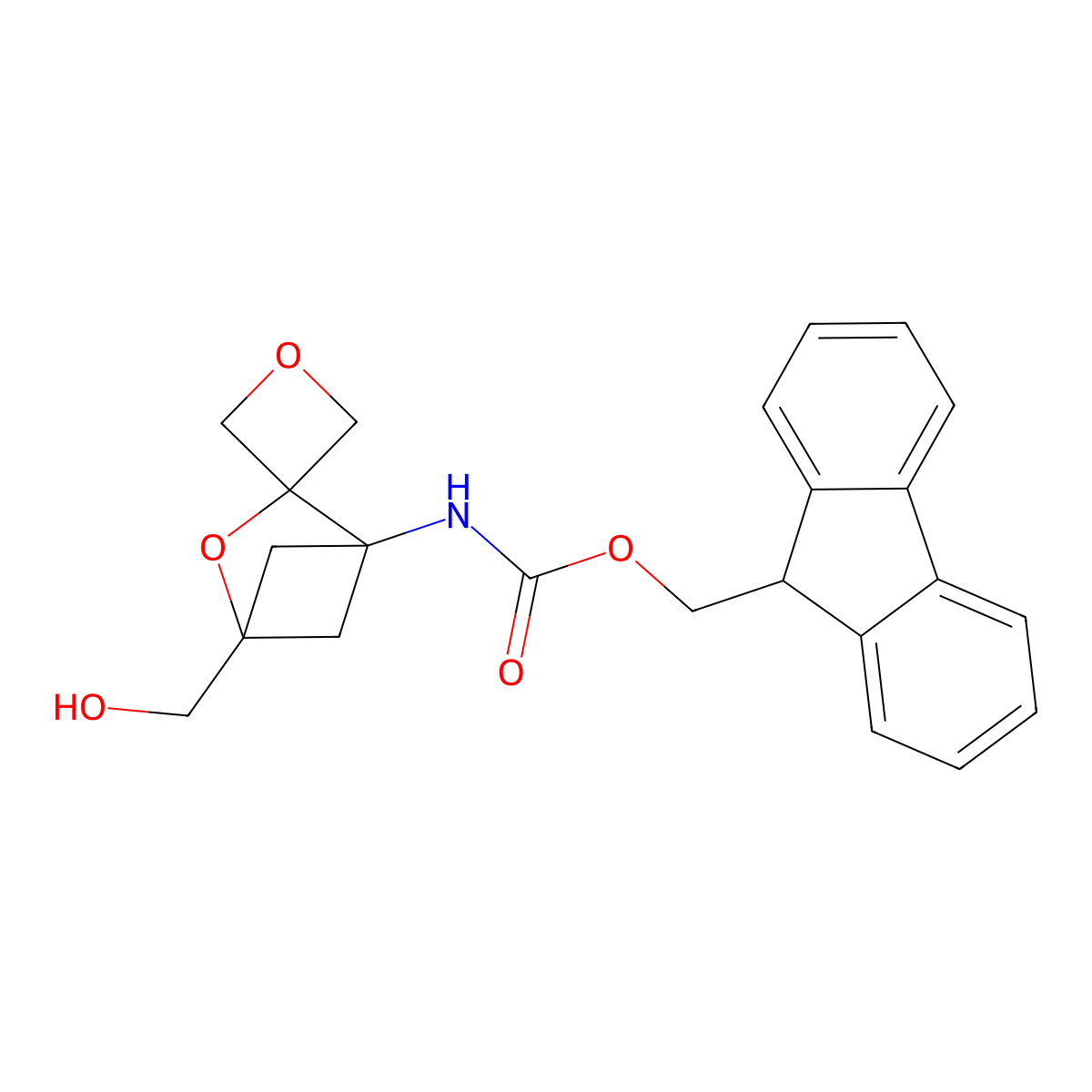 (9H-fluoren-9-yl)methyl N-[4-(hydroxymethyl)-3-oxaspiro[bicyclo[2.1.1]hexane-2,3'-oxetan]-1-yl]carbamate molecular structure, CAS 2763927-83-7