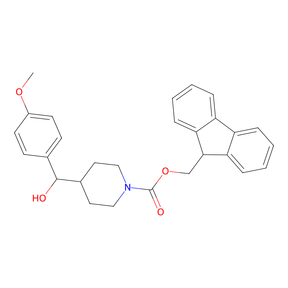 (9H-fluoren-9-yl)methyl 4-[hydroxy(4-methoxyphenyl)methyl]piperidine-1-carboxylate molecular structure, CAS 2763927-87-1