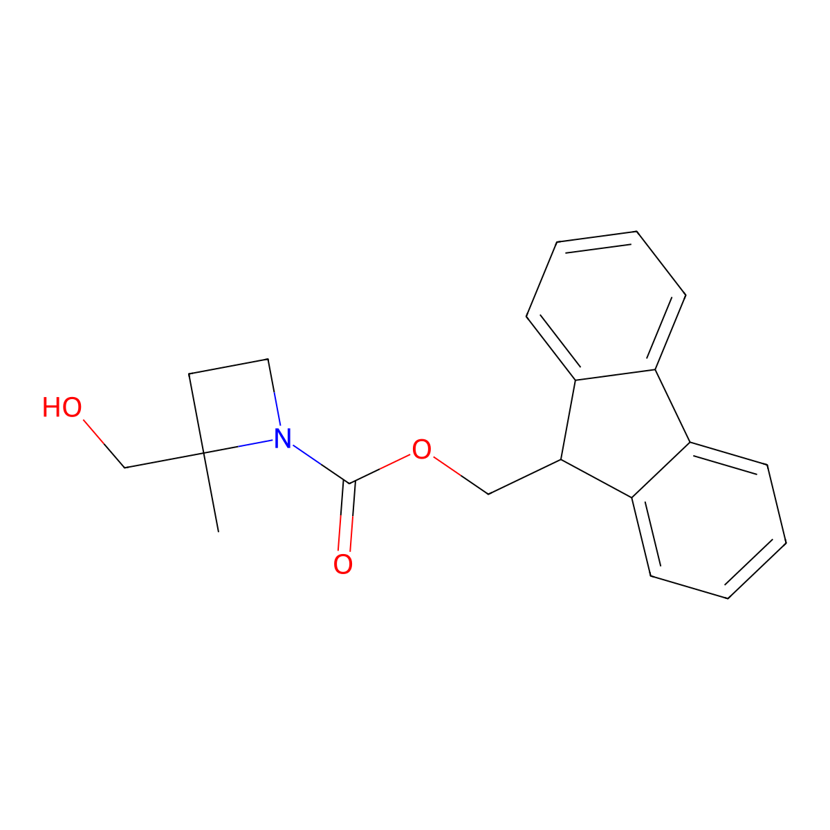 (9H-fluoren-9-yl)methyl 2-(hydroxymethyl)-2-methylazetidine-1-carboxylate molecular structure, CAS 2763927-97-3