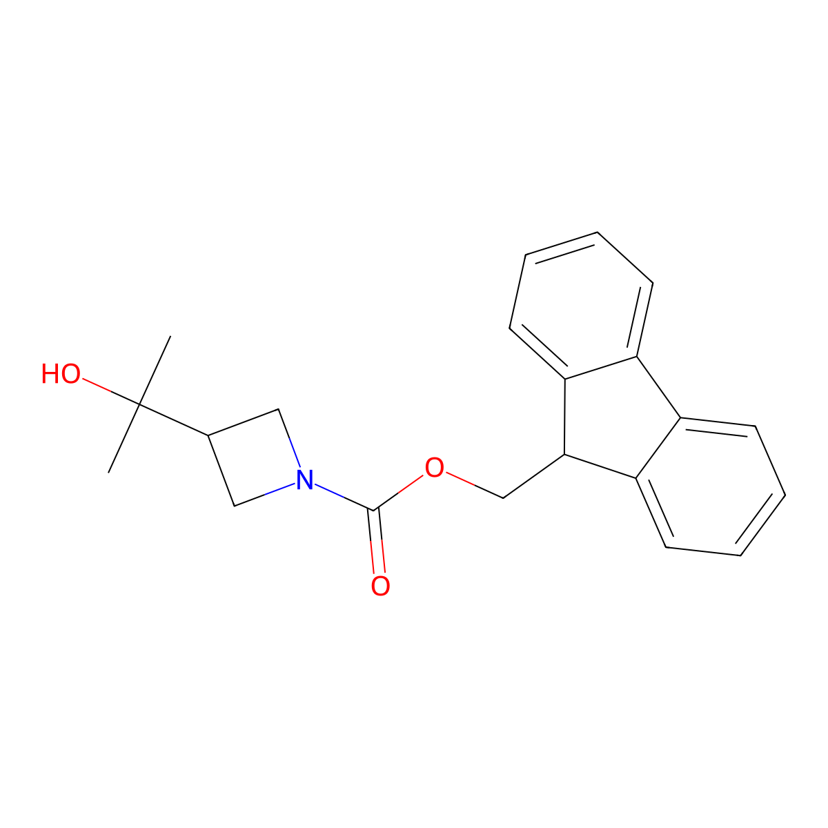 (9H-fluoren-9-yl)methyl 3-(2-hydroxypropan-2-yl)azetidine-1-carboxylate molecular structure, CAS 2763928-10-3