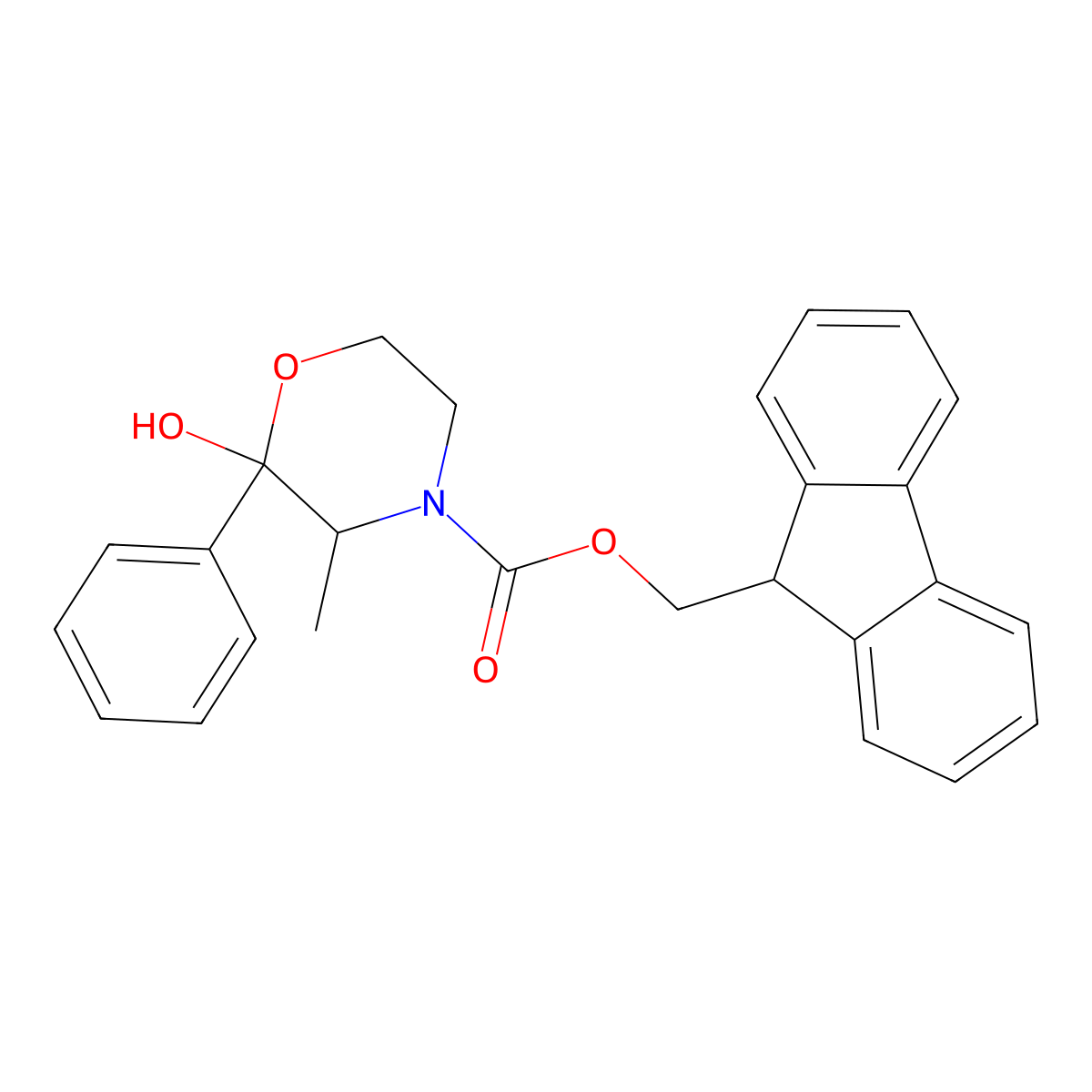 (9H-fluoren-9-yl)methyl 2-hydroxy-3-methyl-2-phenylmorpholine-4-carboxylate molecular structure, CAS 2763928-14-7