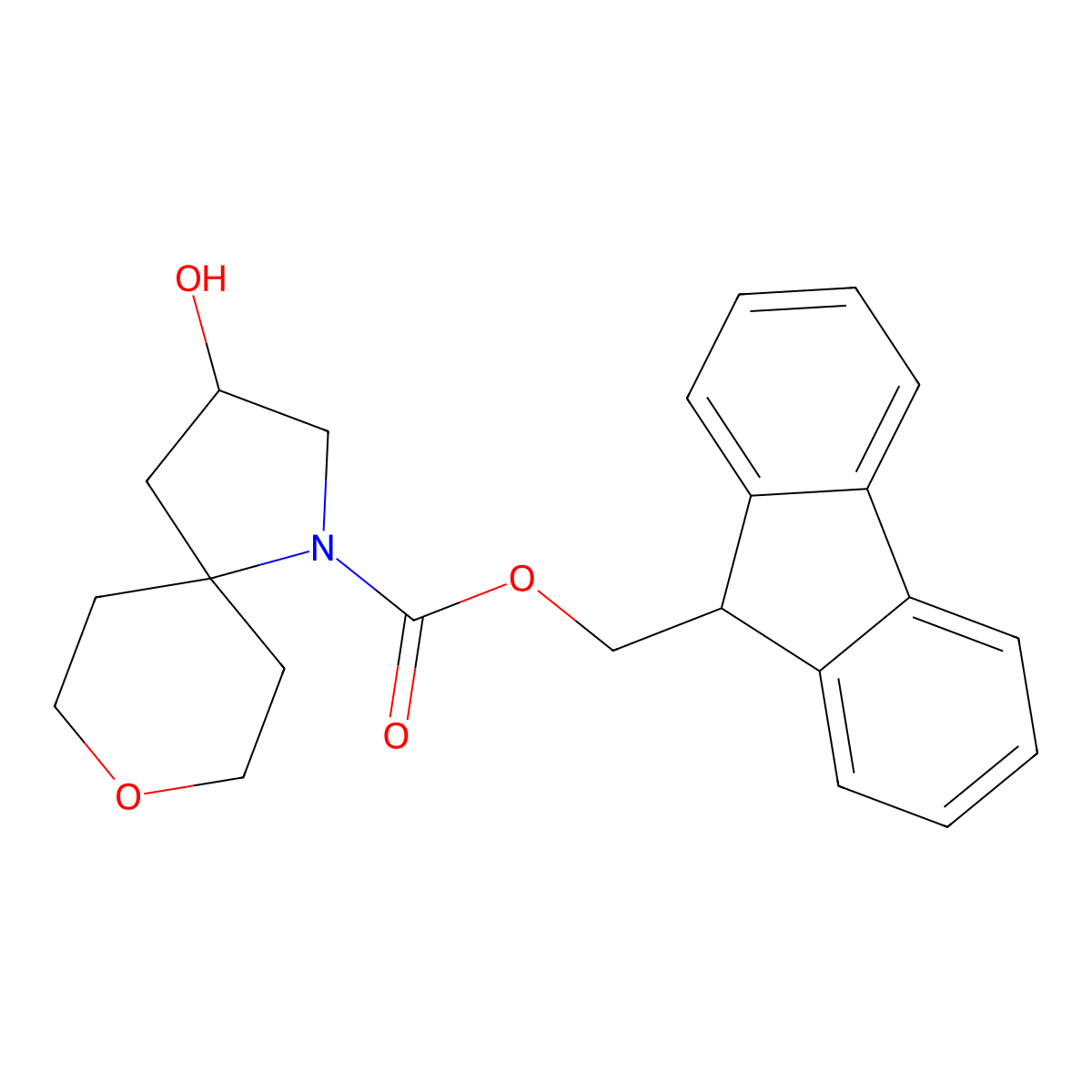(9H-fluoren-9-yl)methyl 3-hydroxy-8-oxa-1-azaspiro[4.5]decane-1-carboxylate molecular structure, CAS 2763928-24-9