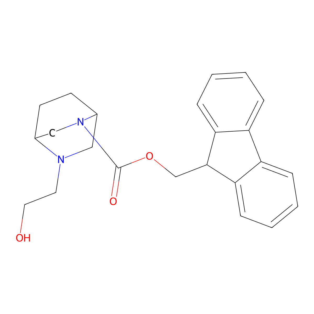 (9H-fluoren-9-yl)methyl 5-(2-hydroxyethyl)-2,5-diazabicyclo[2.2.2]octane-2-carboxylate molecular structure, CAS 2763928-56-7