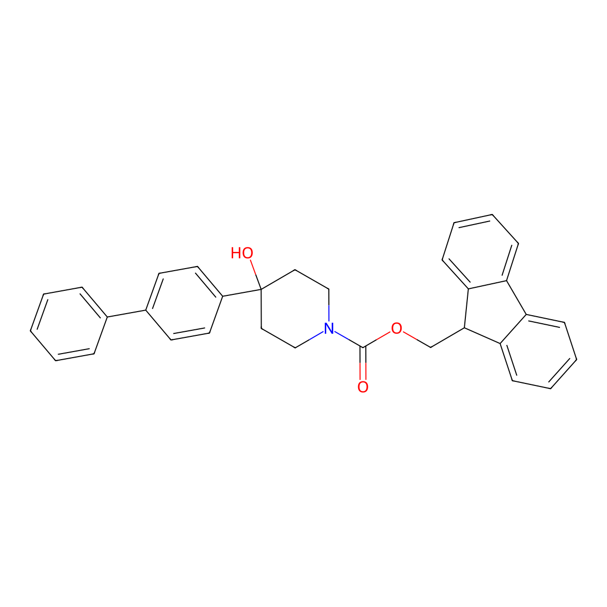 (9H-fluoren-9-yl)methyl 4-{[1,1'-biphenyl]-4-yl}-4-hydroxypiperidine-1-carboxylate molecular structure, CAS 2763928-57-8