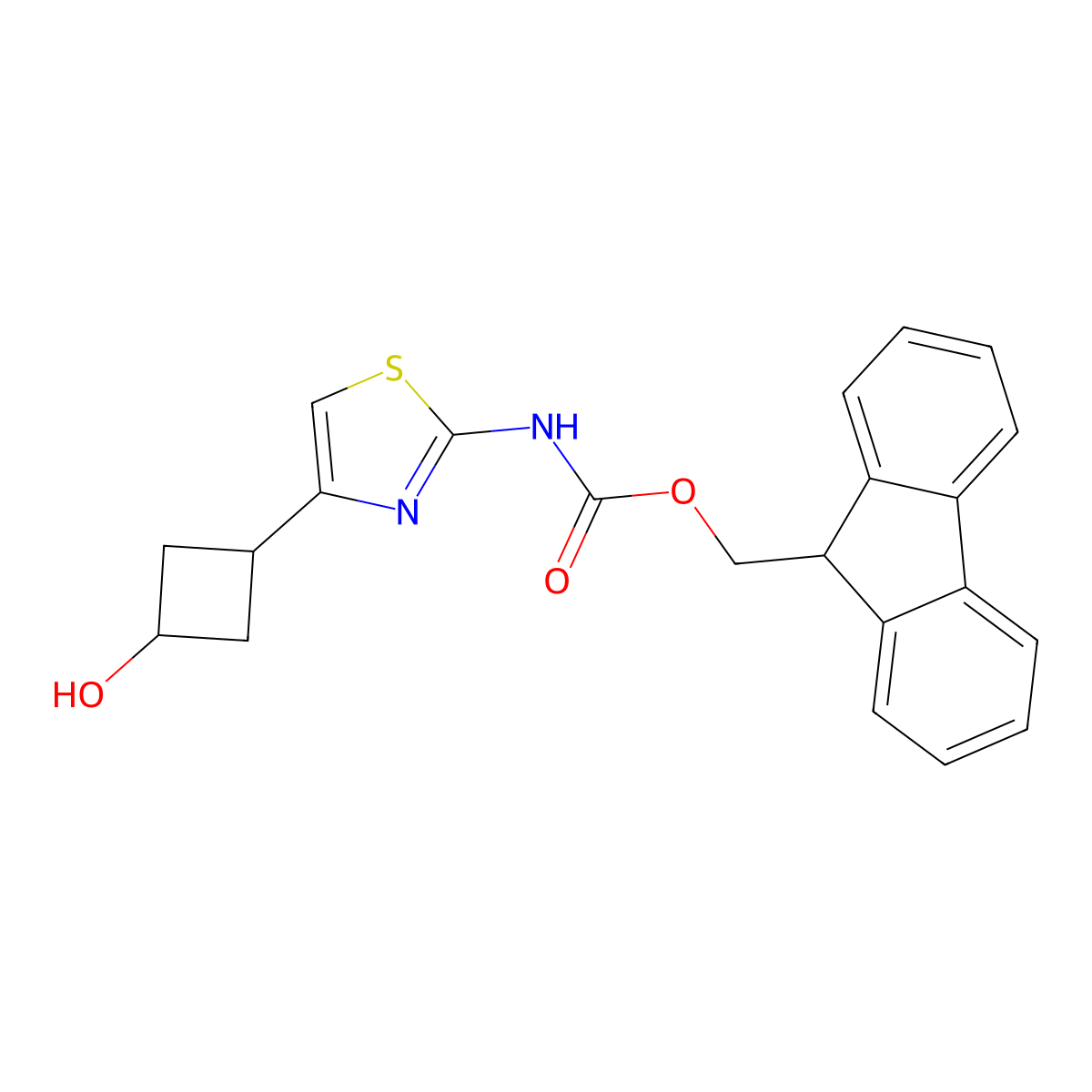 (9H-fluoren-9-yl)methyl N-[4-(3-hydroxycyclobutyl)-1,3-thiazol-2-yl]carbamate molecular structure, CAS 2763928-72-7