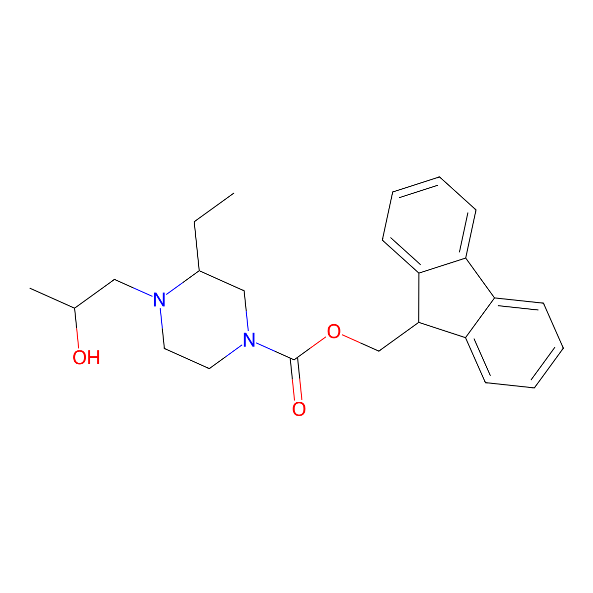 (9H-fluoren-9-yl)methyl 3-ethyl-4-(2-hydroxypropyl)piperazine-1-carboxylate molecular structure, CAS 2763928-80-7
