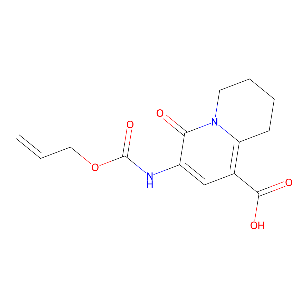 6-oxo-7-{[(prop-2-en-1-yloxy)carbonyl]amino}-2,3,4,6-tetrahydro-1H-quinolizine-9-carboxylic acid molecular structure, CAS 2763928-82-9