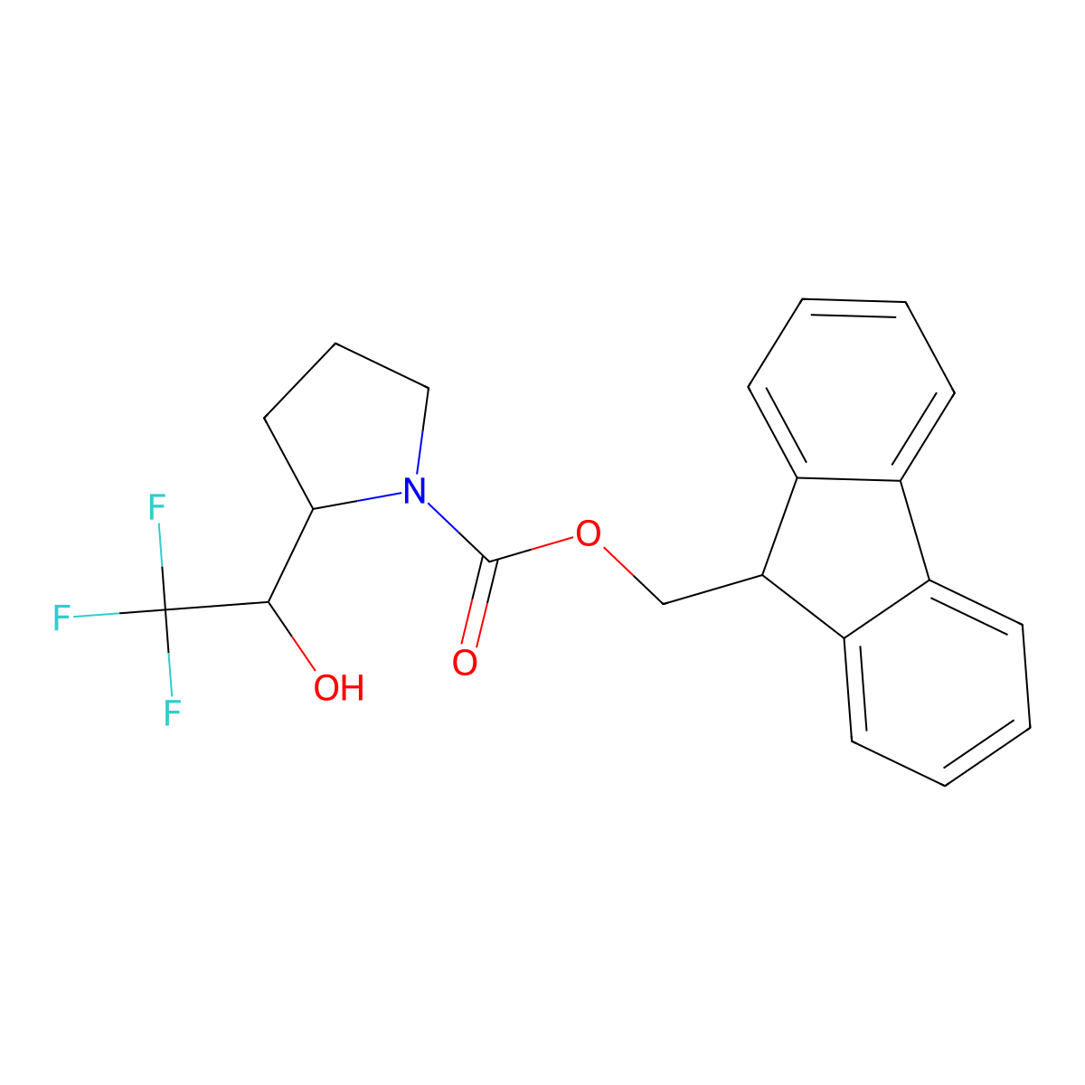 (9H-fluoren-9-yl)methyl 2-(2,2,2-trifluoro-1-hydroxyethyl)pyrrolidine-1-carboxylate molecular structure, CAS 2763928-88-5