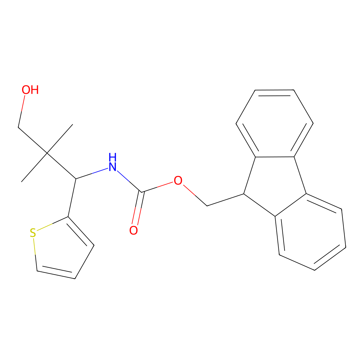 (9H-fluoren-9-yl)methyl N-[3-hydroxy-2,2-dimethyl-1-(thiophen-2-yl)propyl]carbamate molecular structure, CAS 2763928-91-0