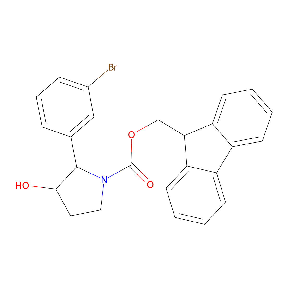 rac-(9H-fluoren-9-yl)methyl (2R,3R)-2-(3-bromophenyl)-3-hydroxypyrrolidine-1-carboxylate molecular structure, CAS 2763928-93-2