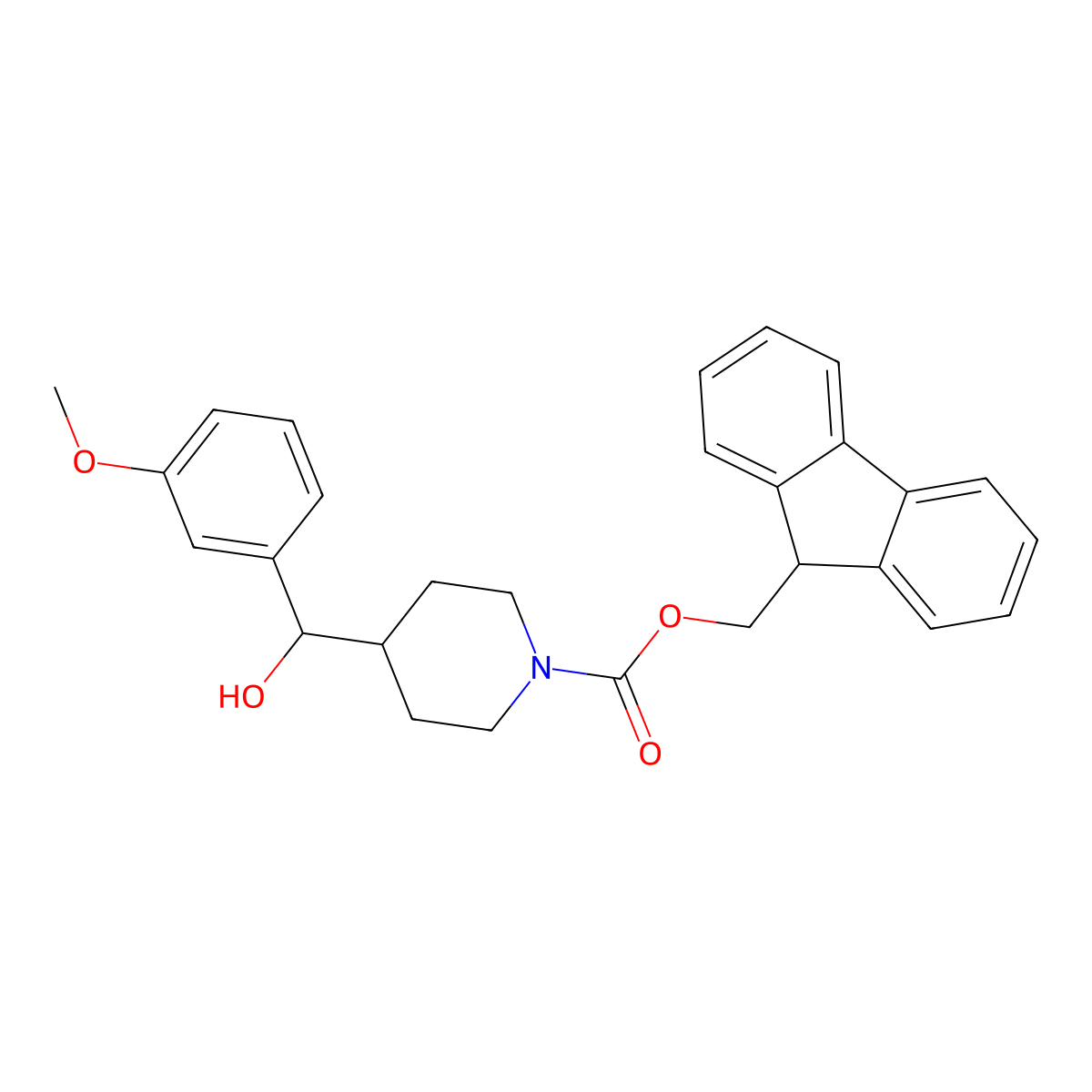 (9H-fluoren-9-yl)methyl 4-[hydroxy(3-methoxyphenyl)methyl]piperidine-1-carboxylate molecular structure, CAS 2763928-97-6