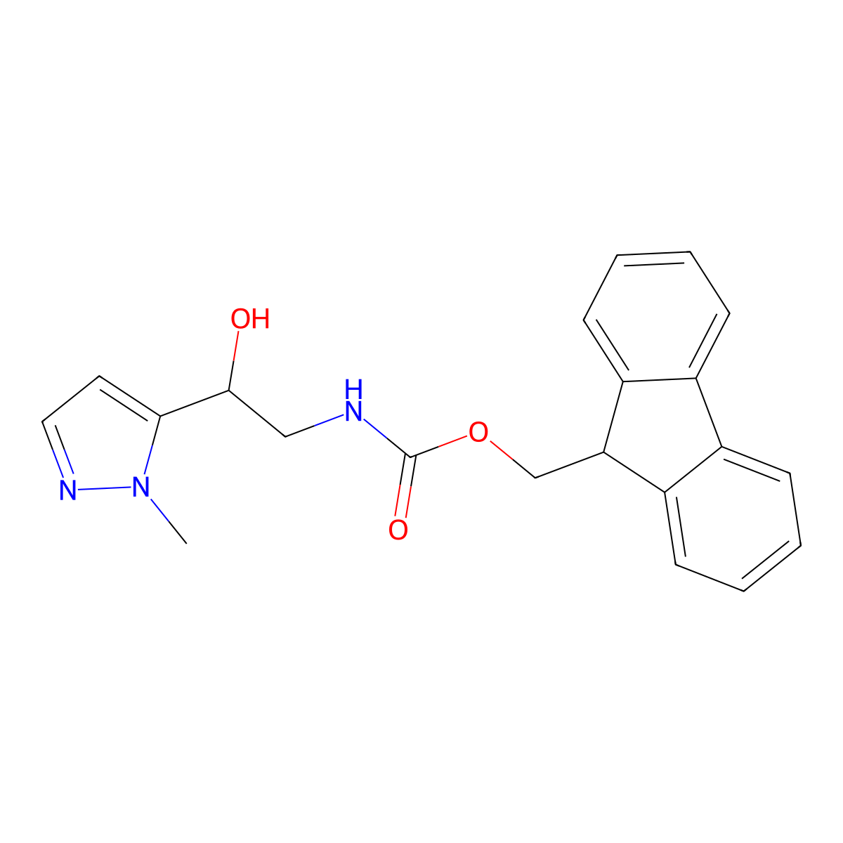 (9H-fluoren-9-yl)methyl N-[2-hydroxy-2-(1-methyl-1H-pyrazol-5-yl)ethyl]carbamate molecular structure, CAS 2763928-99-8
