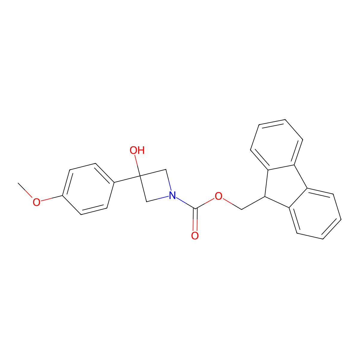 (9H-fluoren-9-yl)methyl 3-hydroxy-3-(4-methoxyphenyl)azetidine-1-carboxylate molecular structure, CAS 2763929-14-0