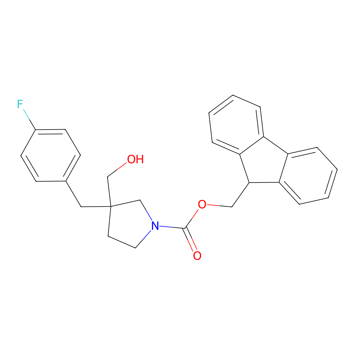 (9H-fluoren-9-yl)methyl 3-[(4-fluorophenyl)methyl]-3-(hydroxymethyl)pyrrolidine-1-carboxylate molecular structure, CAS 2763930-36-3