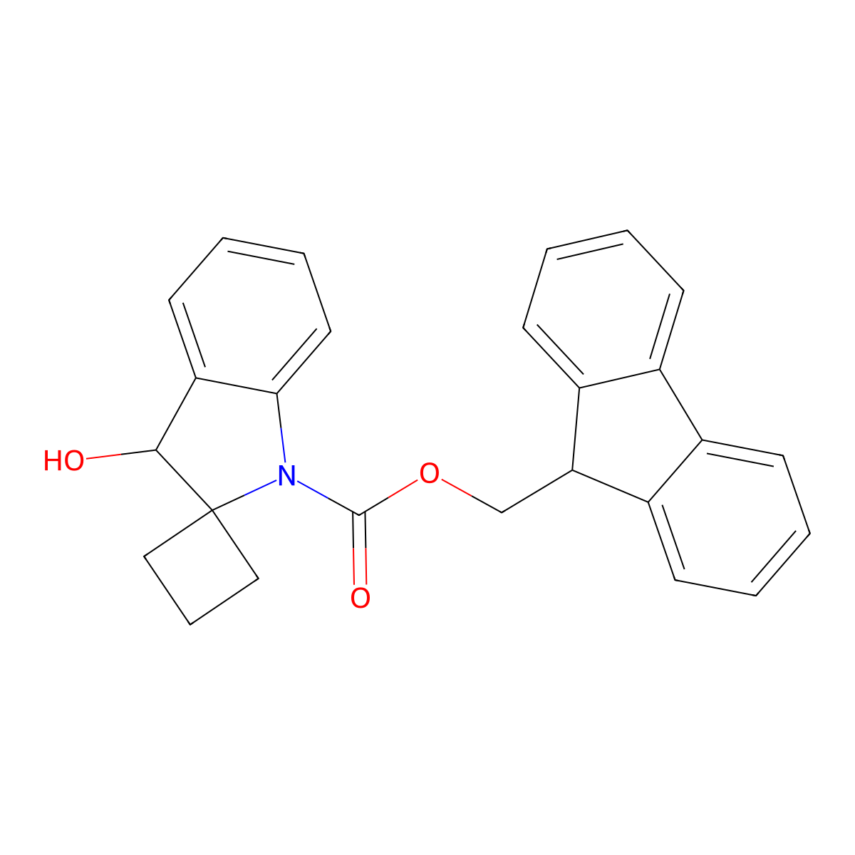 (9H-fluoren-9-yl)methyl 3'-hydroxy-1',3'-dihydrospiro[cyclobutane-1,2'-indole]-1'-carboxylate molecular structure, CAS 2763930-63-6