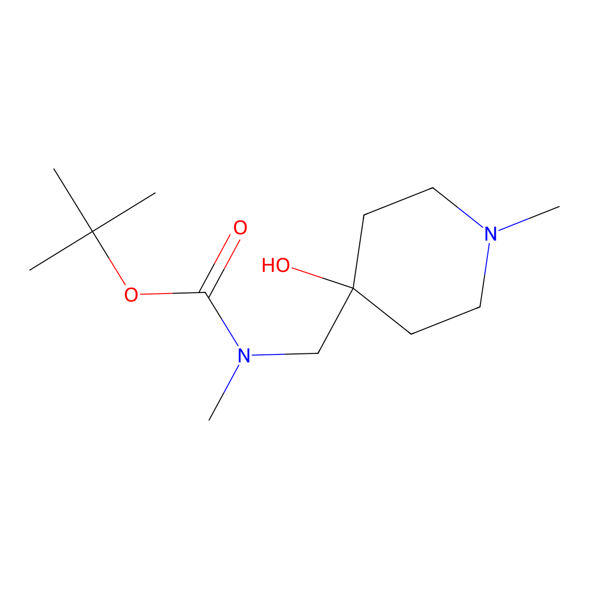 tert-butyl N-[(4-hydroxy-1-methylpiperidin-4-yl)methyl]-N-methylcarbamate molecular structure, CAS 2763930-71-6