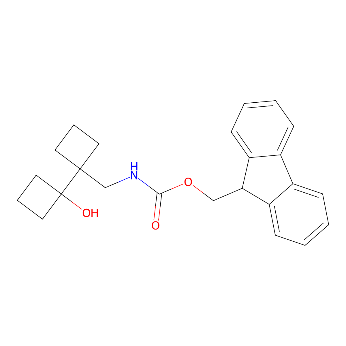 (9H-fluoren-9-yl)methyl N-({1'-hydroxy-[1,1'-bi(cyclobutane)]-1-yl}methyl)carbamate molecular structure, CAS 2763930-88-5