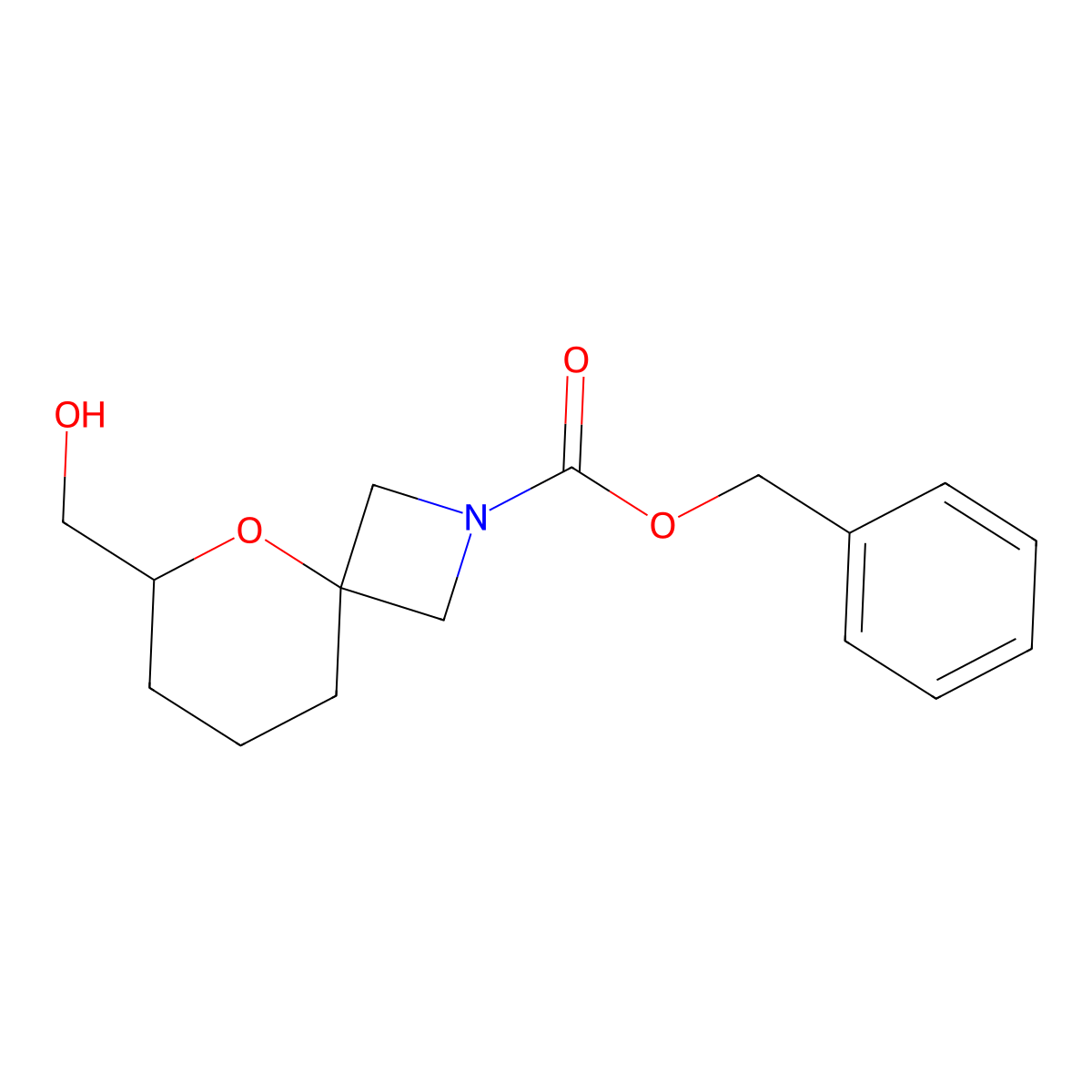 Benzyl 6-(hydroxymethyl)-5-oxa-2-azaspiro[3.5]nonane-2-carboxylate molecular structure, CAS 2763930-89-6