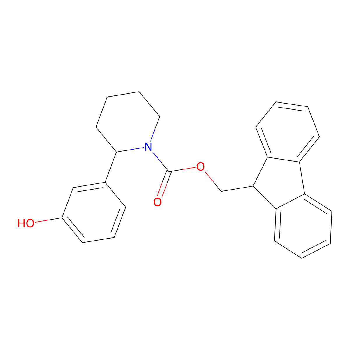 (9H-fluoren-9-yl)methyl 2-(3-hydroxyphenyl)piperidine-1-carboxylate molecular structure, CAS 2763930-90-9