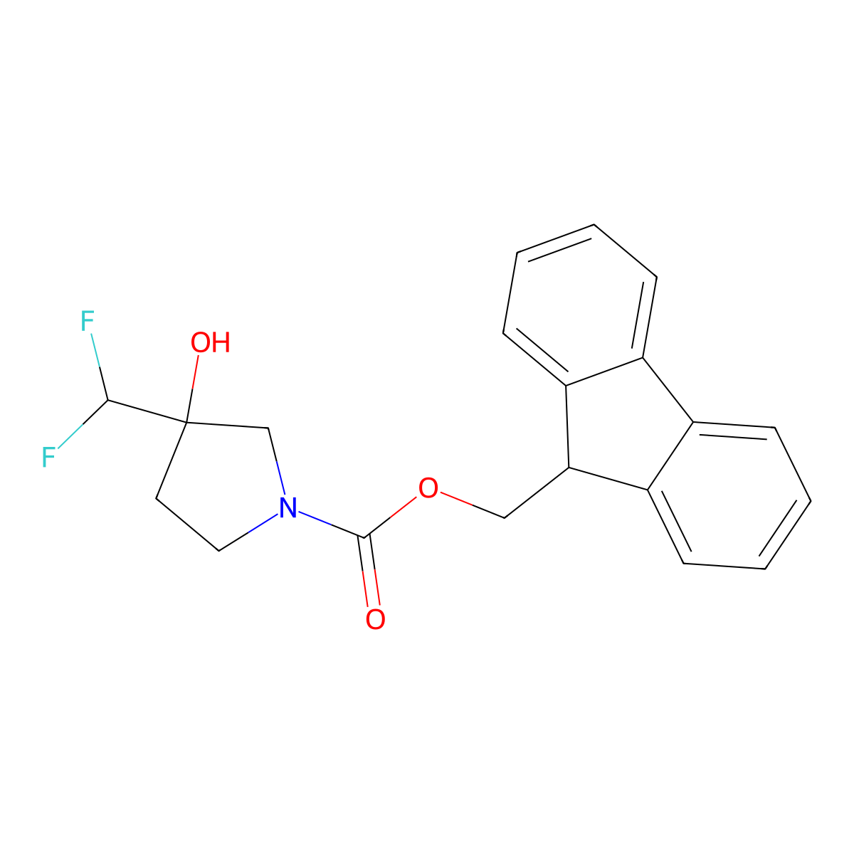 (9H-fluoren-9-yl)methyl 3-(difluoromethyl)-3-hydroxypyrrolidine-1-carboxylate molecular structure, CAS 2763930-95-4