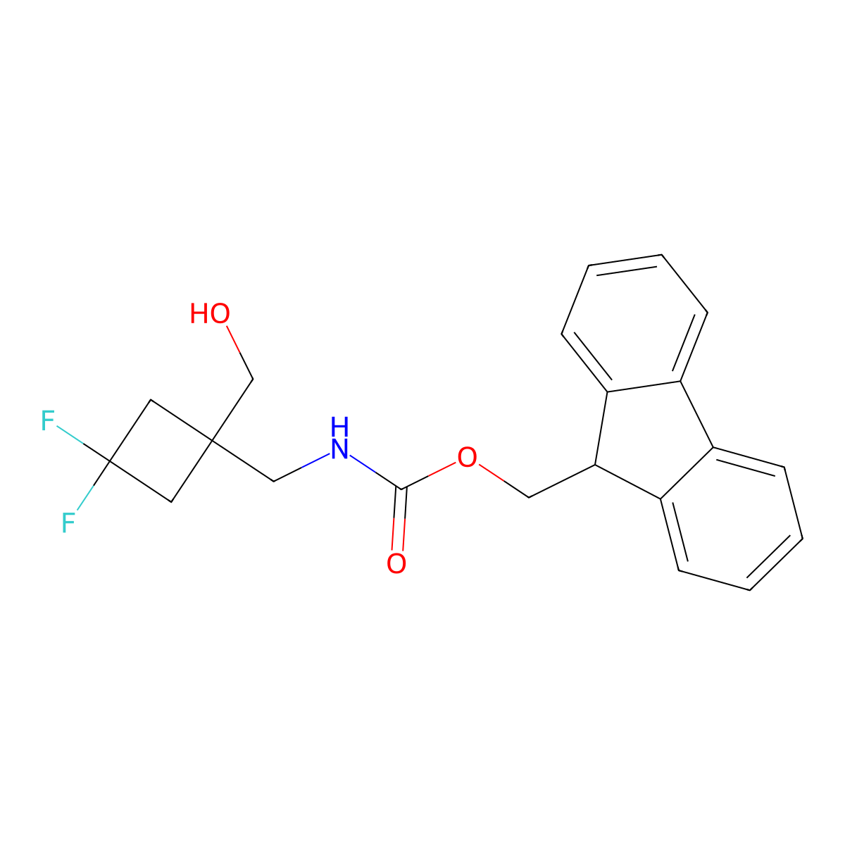 (9H-fluoren-9-yl)methyl N-{[3,3-difluoro-1-(hydroxymethyl)cyclobutyl]methyl}carbamate molecular structure, CAS 2763931-06-0