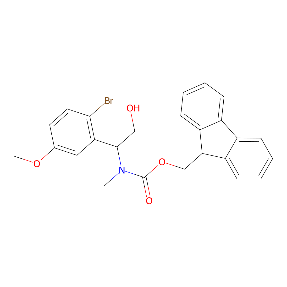 (9H-fluoren-9-yl)methyl N-[1-(2-bromo-5-methoxyphenyl)-2-hydroxyethyl]-N-methylcarbamate molecular structure, CAS 2763931-10-6
