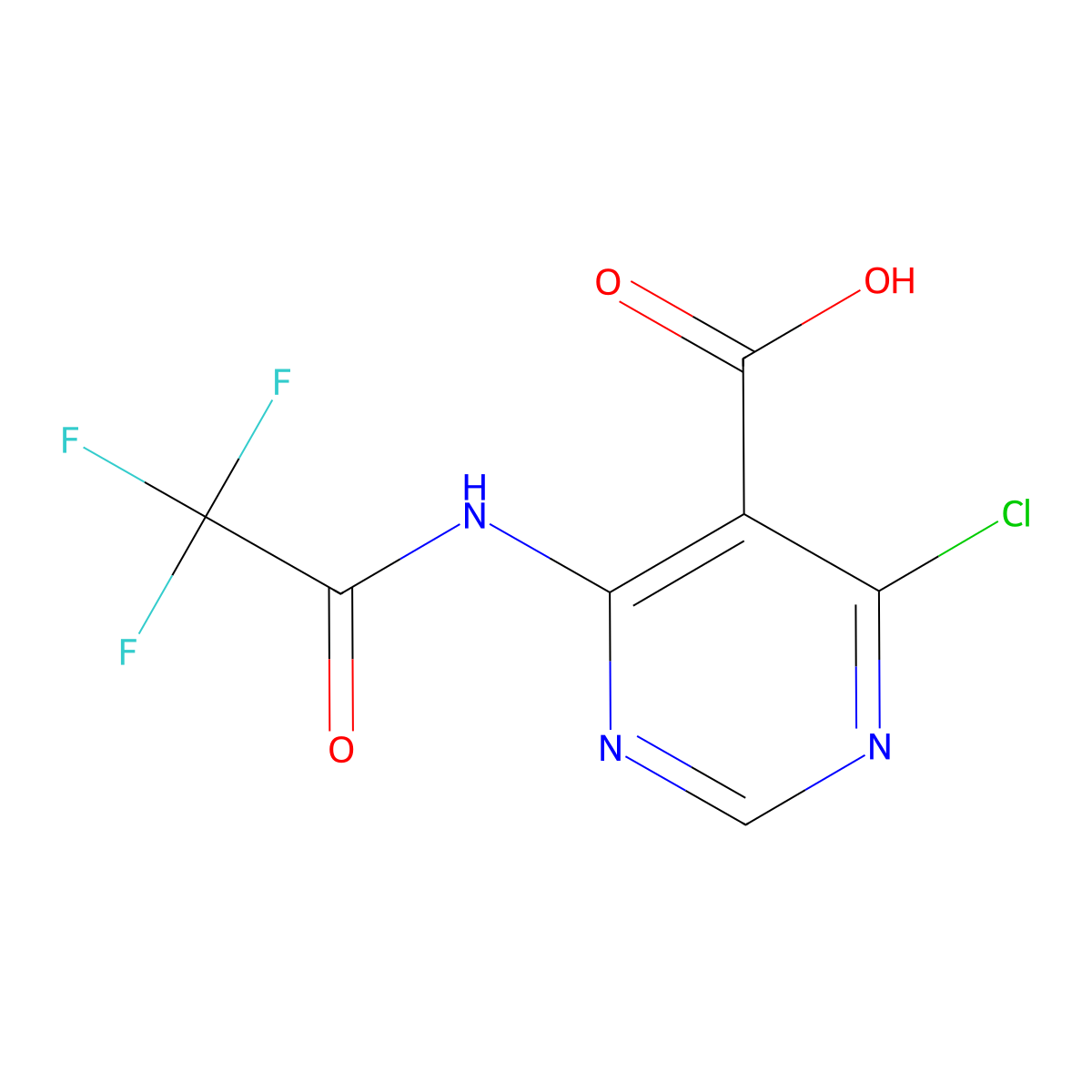 4-Chloro-6-(2,2,2-trifluoroacetamido)pyrimidine-5-carboxylic acid molecular structure, CAS 2763931-13-9