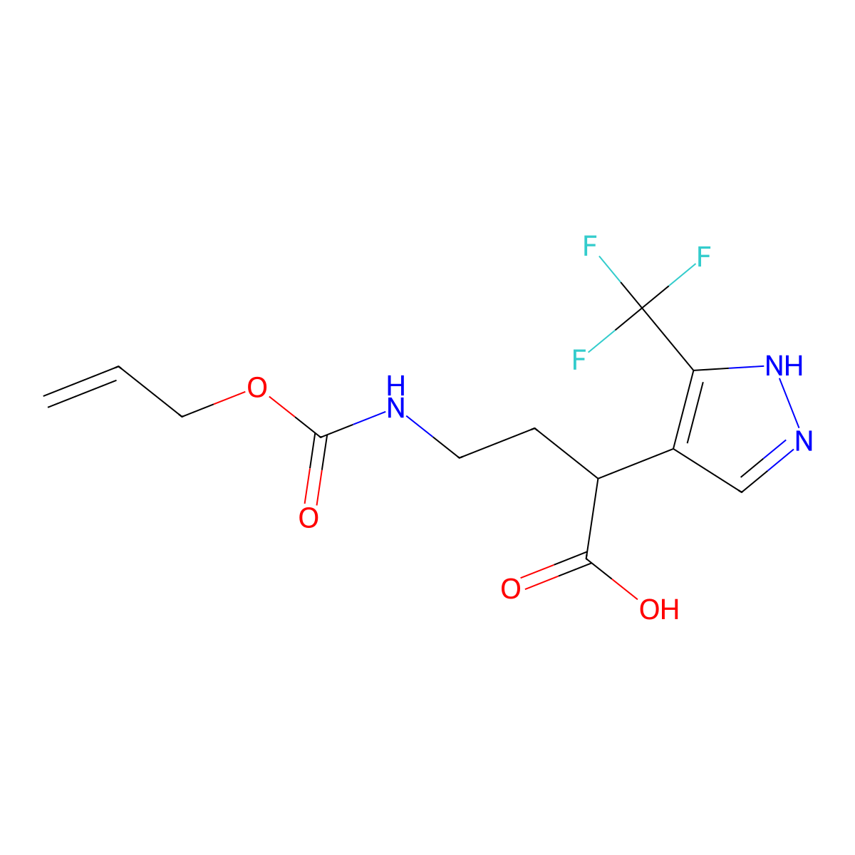 4-{[(prop-2-en-1-yloxy)carbonyl]amino}-2-[3-(trifluoromethyl)-1H-pyrazol-4-yl]butanoic acid molecular structure, CAS 2763931-19-5