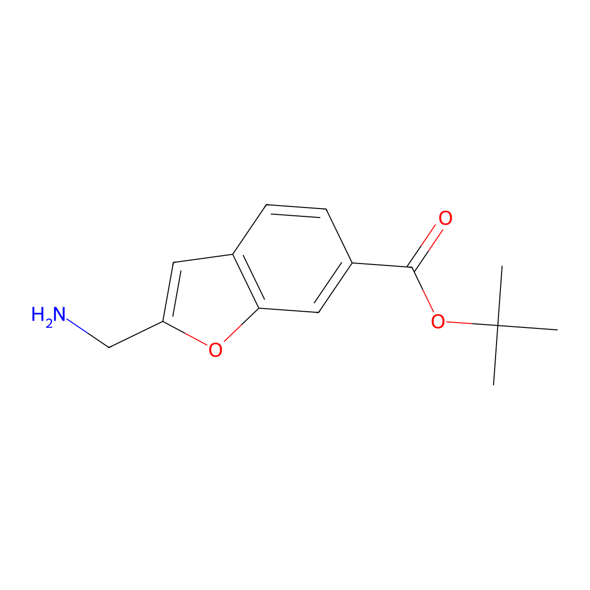Tert-butyl 2-(aminomethyl)-1-benzofuran-6-carboxylate molecular structure, CAS 2763931-27-5