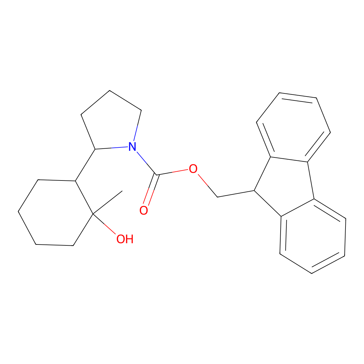 (9H-fluoren-9-yl)methyl 2-(2-hydroxy-2-methylcyclohexyl)pyrrolidine-1-carboxylate molecular structure, CAS 2763931-31-1