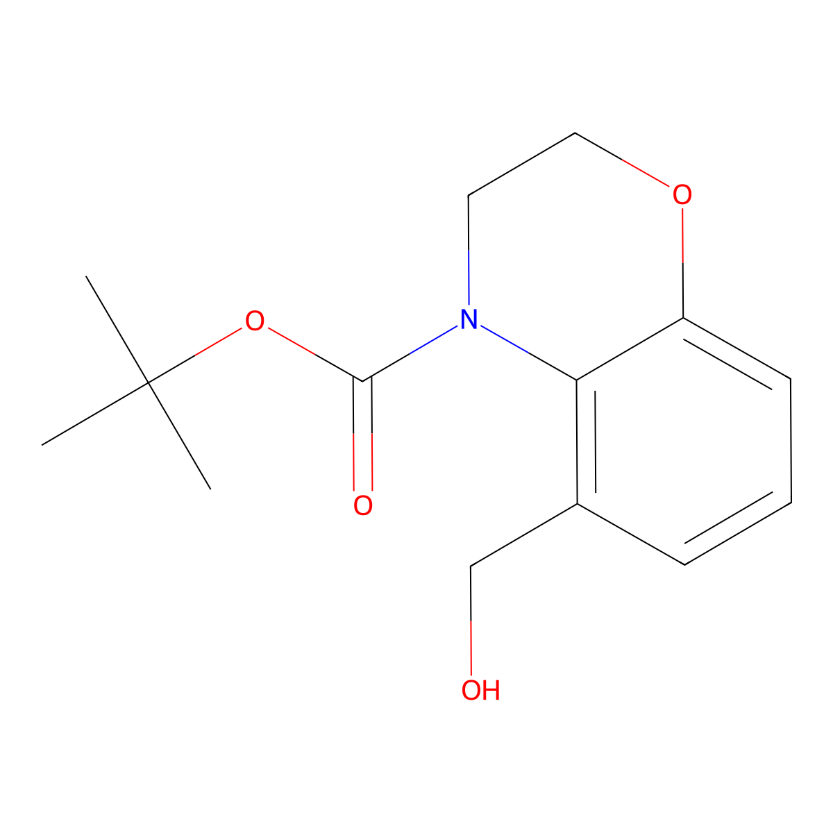 tert-butyl 5-(hydroxymethyl)-3,4-dihydro-2H-1,4-benzoxazine-4-carboxylate molecular structure, CAS 2763931-32-2