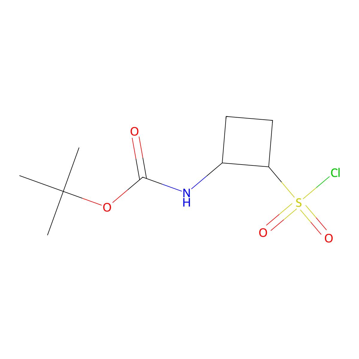 rac-tert-butyl N-[(1R,2R)-2-(chlorosulfonyl)cyclobutyl]carbamate molecular structure, CAS 2763931-36-6