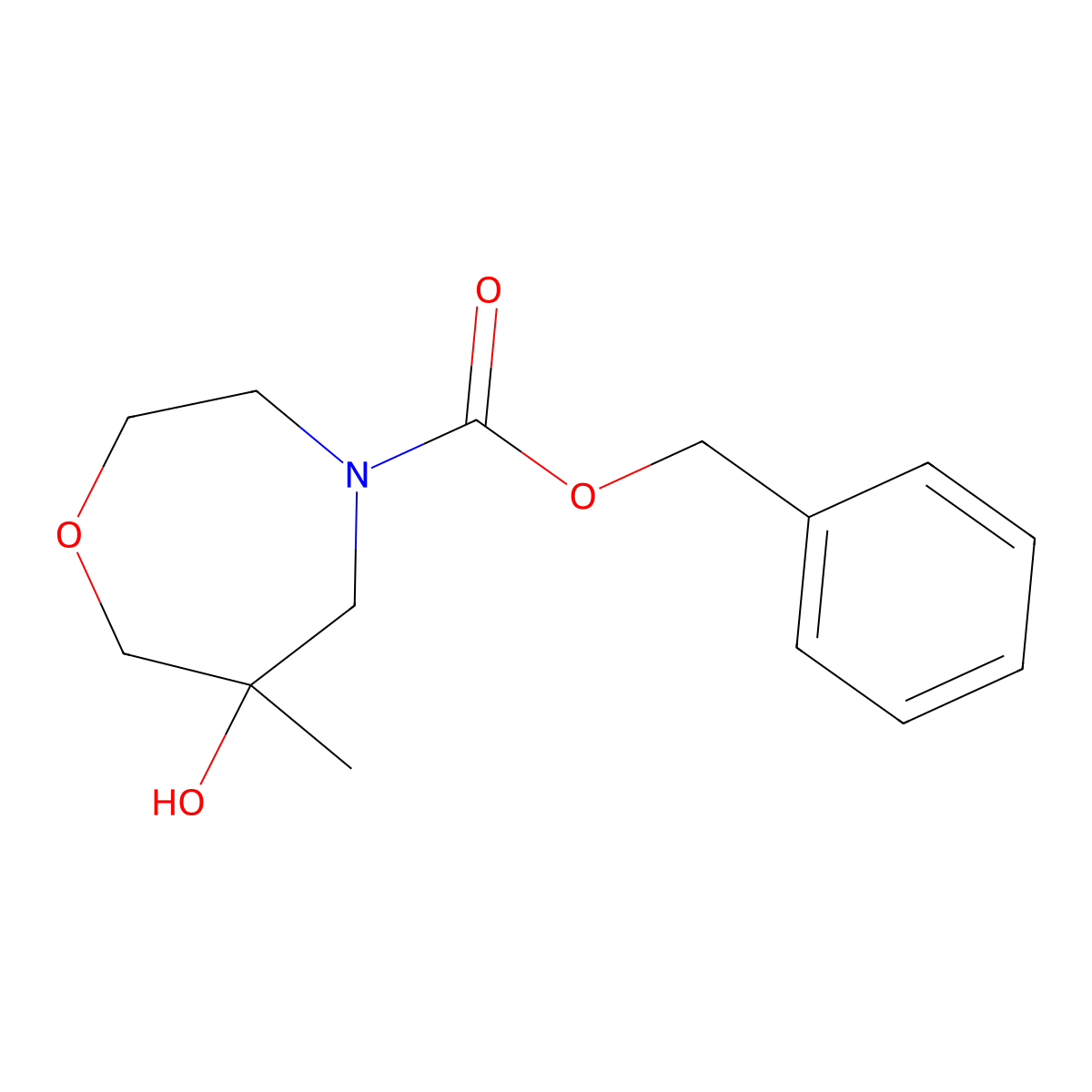 Benzyl 6-hydroxy-6-methyl-1,4-oxazepane-4-carboxylate molecular structure, CAS 2763931-49-1