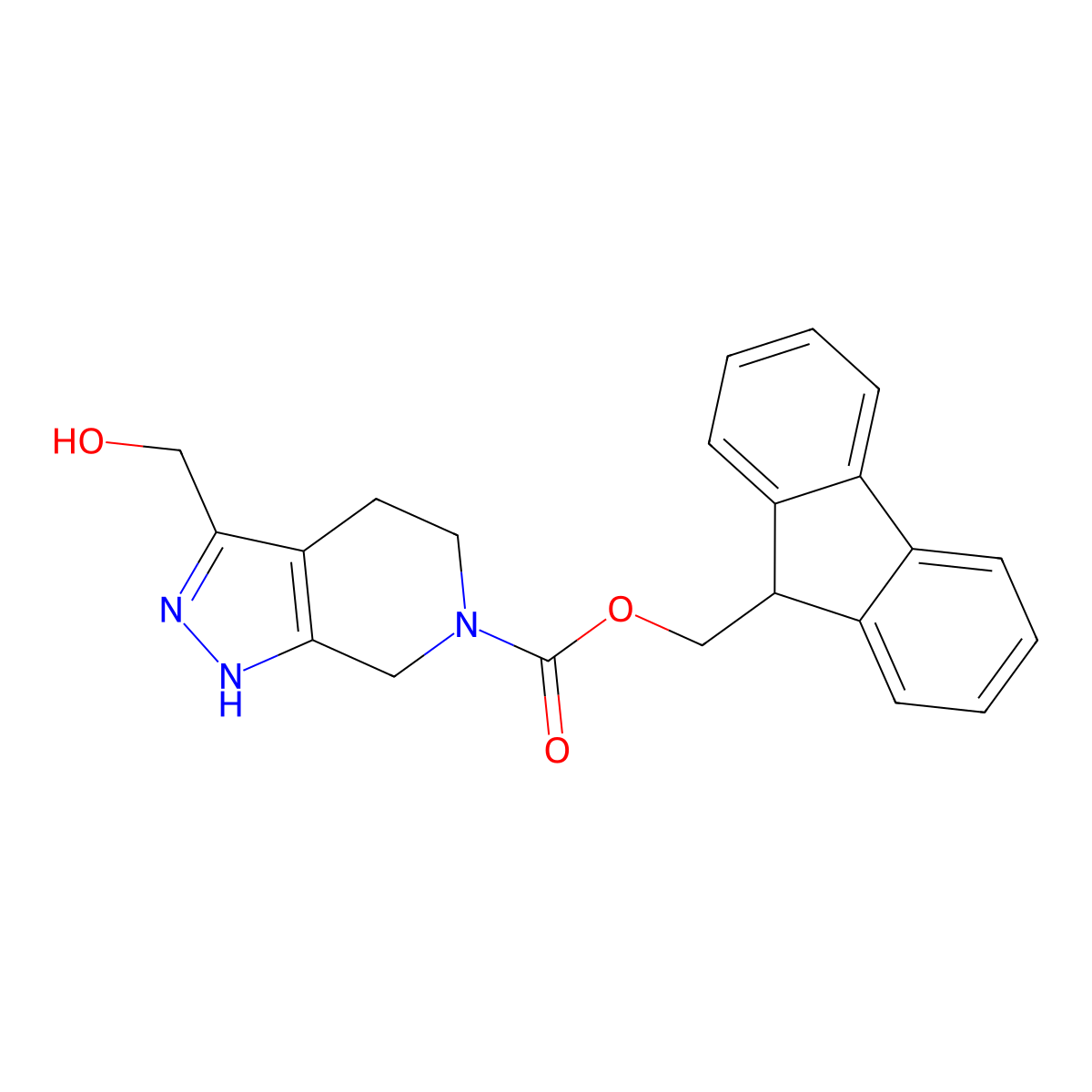 (9H-fluoren-9-yl)methyl 3-(hydroxymethyl)-2H,4H,5H,6H,7H-pyrazolo[3,4-c]pyridine-6-carboxylate molecular structure, CAS 2763931-55-9