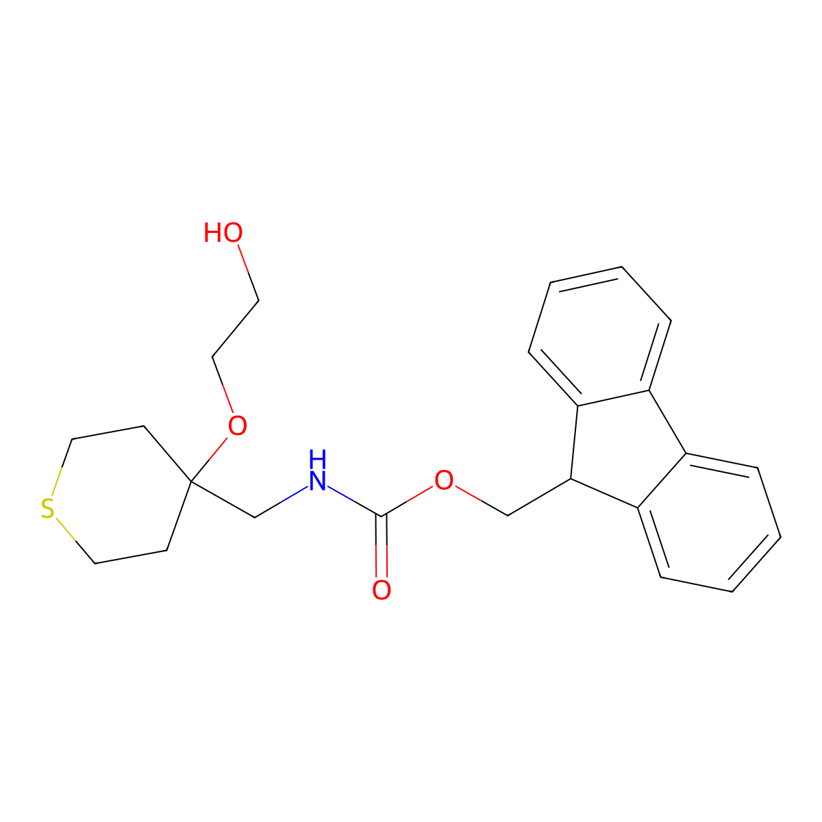(9H-fluoren-9-yl)methyl N-{[4-(2-hydroxyethoxy)thian-4-yl]methyl}carbamate molecular structure, CAS 2763931-63-9
