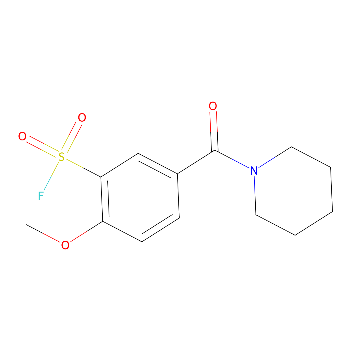 2-Methoxy-5-(piperidine-1-carbonyl)benzene-1-sulfonyl fluoride molecular structure, CAS 2763931-81-1