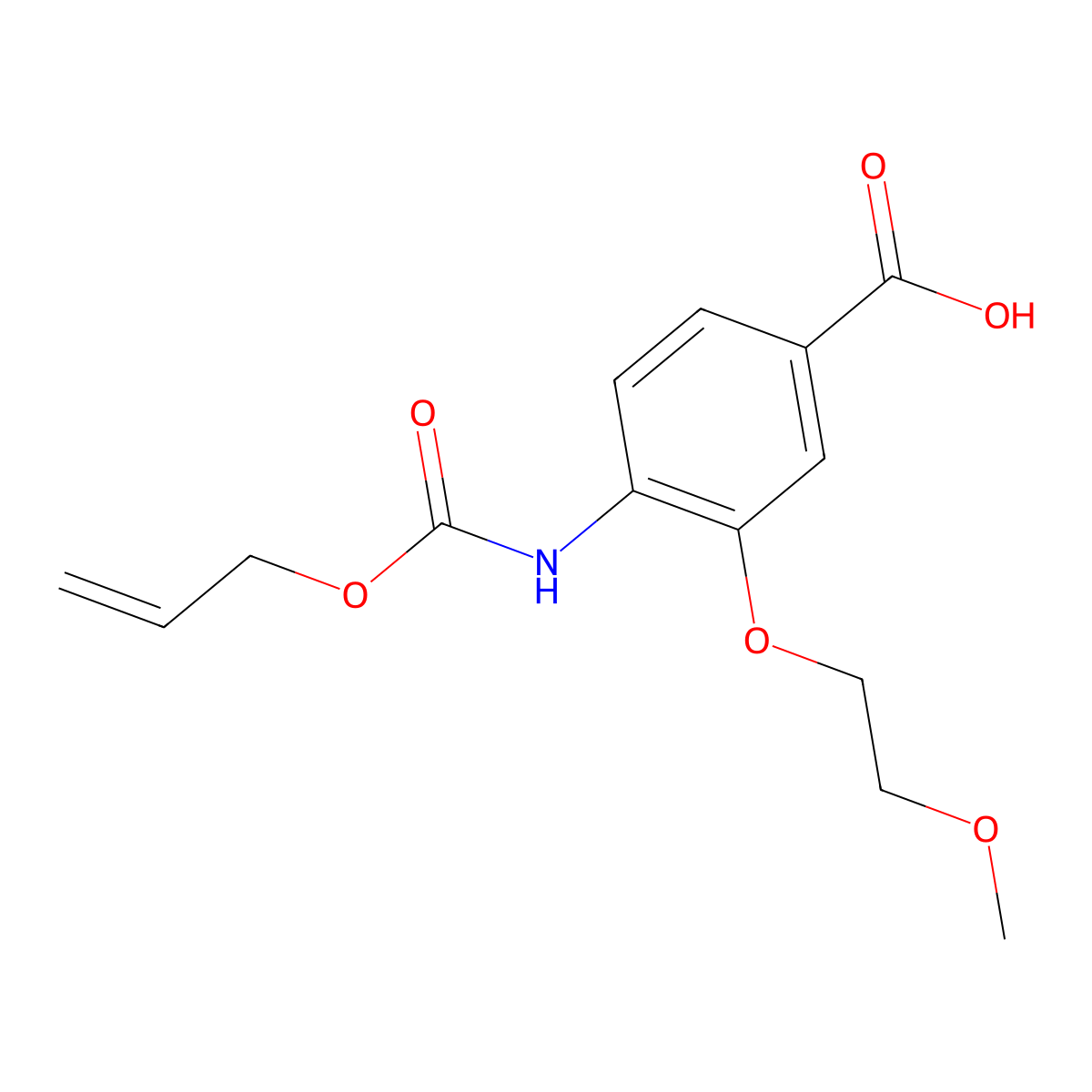 3-(2-Methoxyethoxy)-4-{[(prop-2-en-1-yloxy)carbonyl]amino}benzoic acid molecular structure, CAS 2763932-06-3